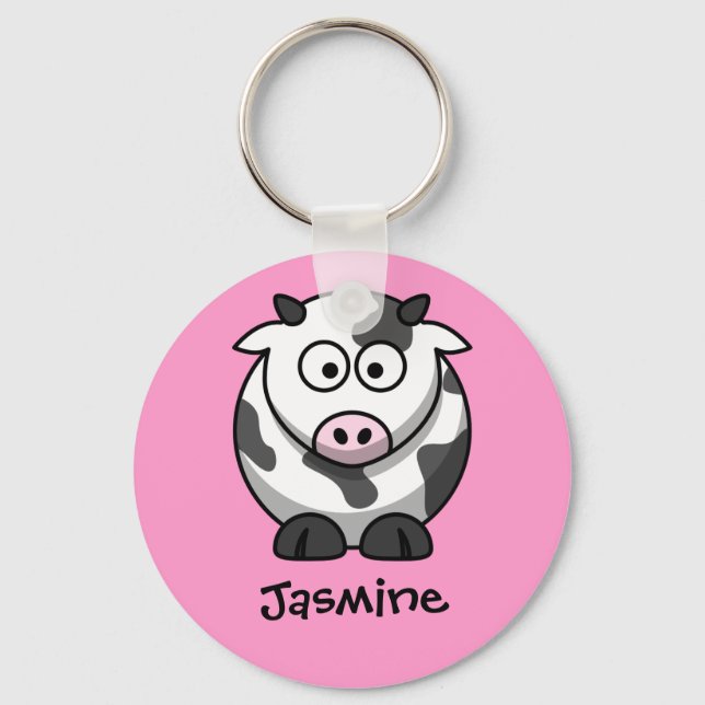 Personalized Name - Cute Cartoon Cow Keychain (Front)