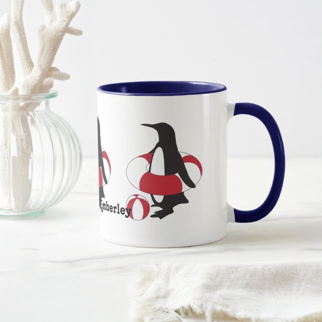 Personalized Name Cute Cartoon Swimming Penguin Mug (Creator Uploaded)