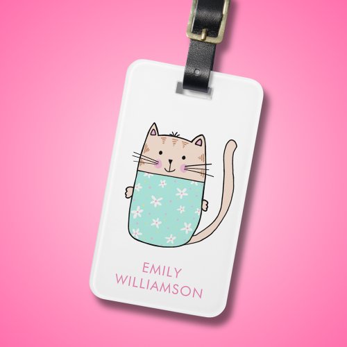 Personalized name cute cat illustration luggage ta luggage tag