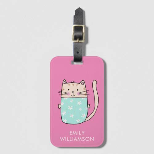 Personalized name cute cat illustration luggage tag