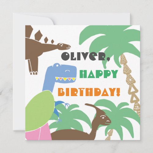 Personalized Name Cute Dino Dinosaur Kids Birthday Card