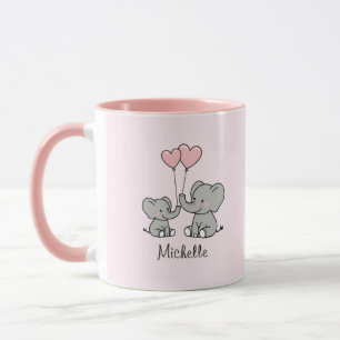 Personalized name Cute Elephant Mom & Baby Pink Mug