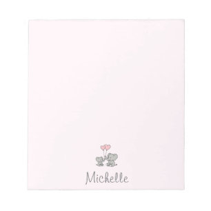 Personalized name Cute Elephant Mom & Baby Pink    Notepad