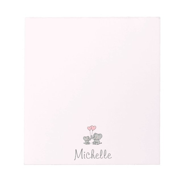 Personalized name Cute Elephant Mom & Baby Pink    Notepad (Front)