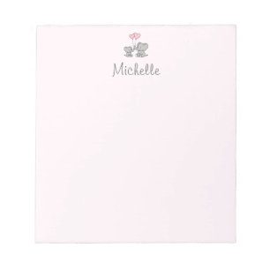 Personalized name Cute Elephant Mom & Baby Pink Notepad