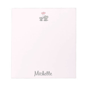 Personalized name Cute Elephant Mom & Baby Pink Notepad