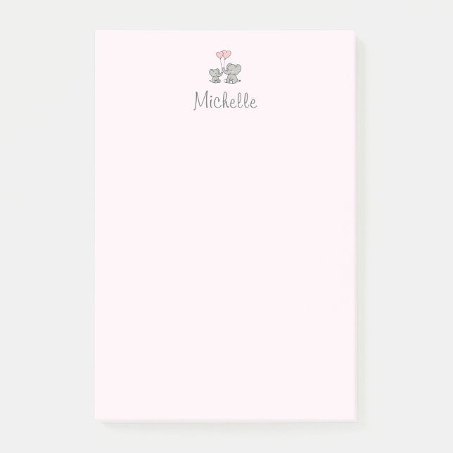Personalized name Cute Elephant Mom & Baby Pink    Post-it Notes (Front)