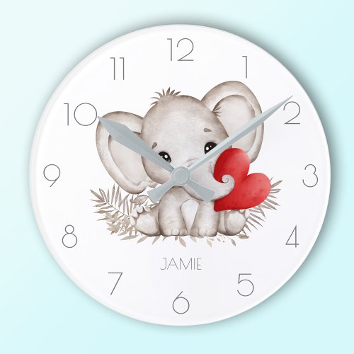 Personalized name cute elephant round clock
