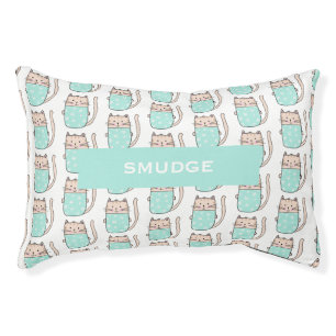 Personalized Name Cute Floral Cat Pattern Pet Bed