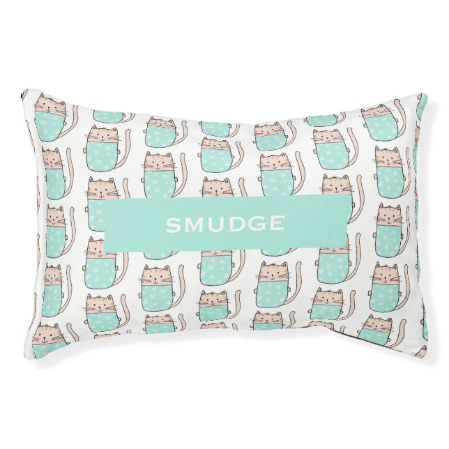 Personalized Name Cute Floral Cat Pattern Pet Bed (Front)