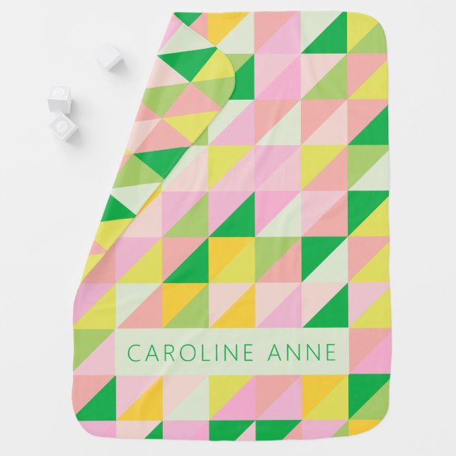 Personalized Name Cute Geometric Patchwork Pattern Baby Blanket (In Situ)