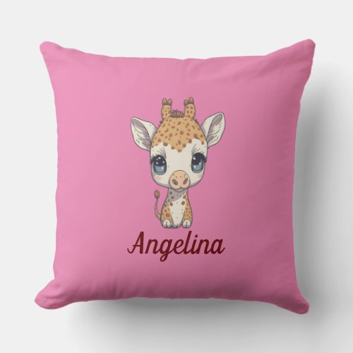 Personalized Name Cute Girlie Giraffe Throw Pillow
