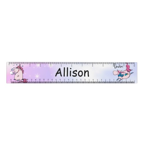 Personalized Name Cute Girly Pink Unicorn Ruler