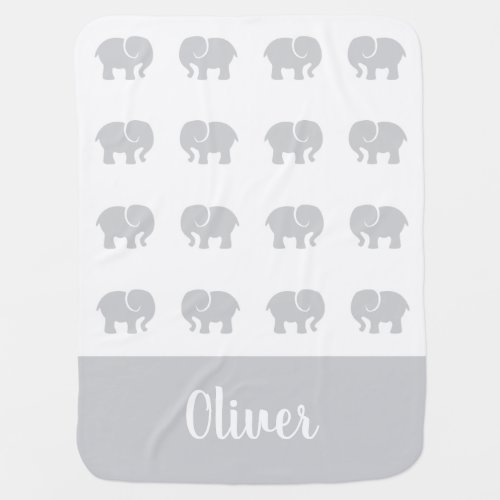 Personalized name cute gray elephant baby blanket