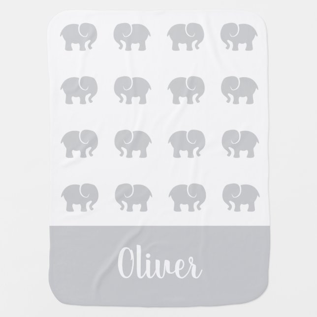 Personalized name cute gray elephant baby blanket (Front)