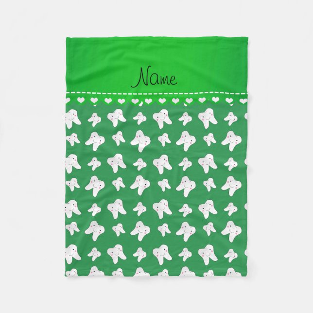 Personalized name cute green tooth pattern fleece blanket (Front)