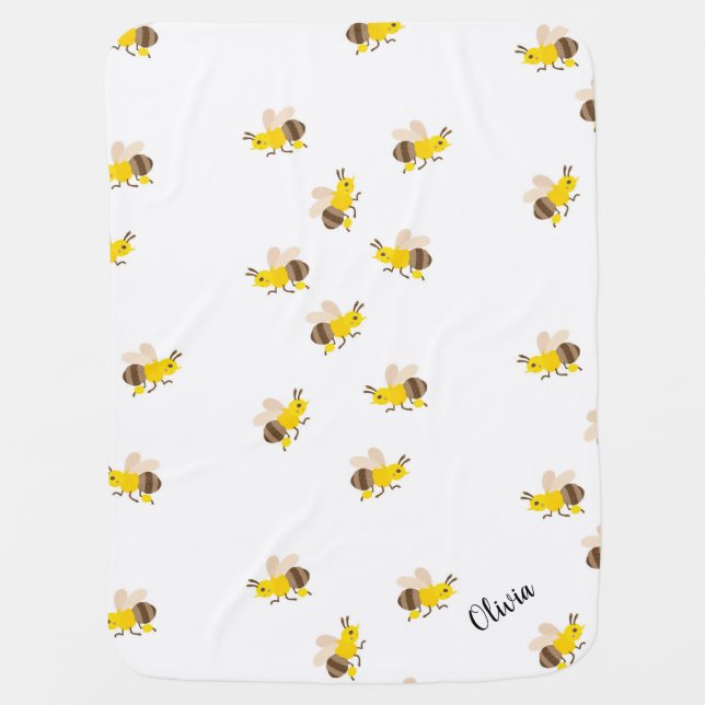 Personalized Name Cute Honey Bee Pattern  Baby Blanket (Front)