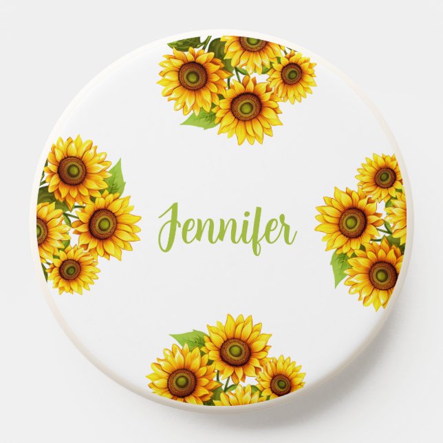 Personalized name cute minimalist rustic sunflower PopSocket (Popsocket)