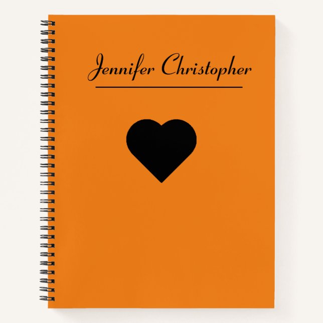 Personalized Name Cute modern Script Orange love  Notebook (Front)