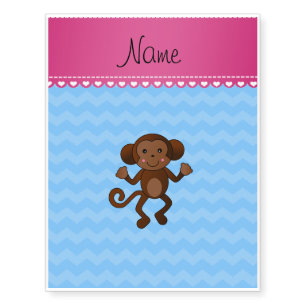 Personalized name cute monkey pastel blue chevrons temporary tattoos