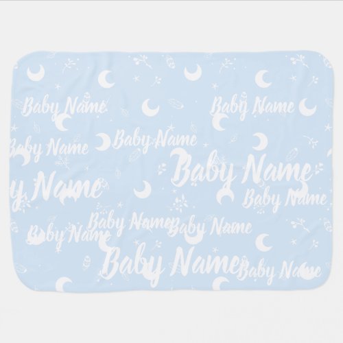 Personalized Name Cute Moon Whimsical Blue Boy Baby Blanket