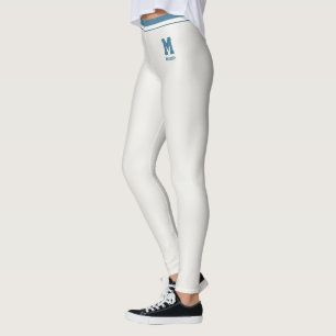 Personalized Name Cute Neutral Slate Blue Striped Leggings