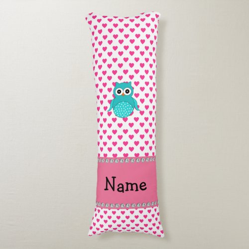 Personalized name cute owl pink hearts body pillow