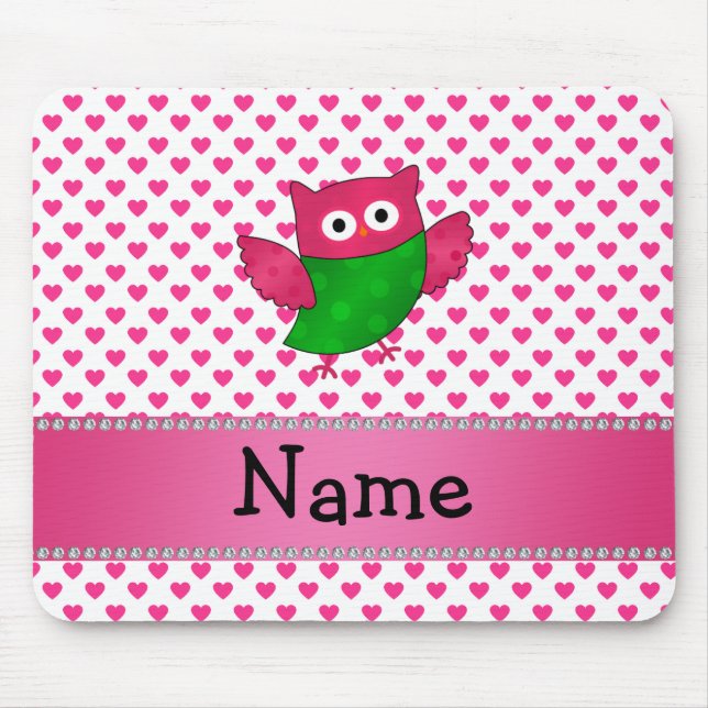 Personalized name cute owl pink hearts mouse pad (Front)