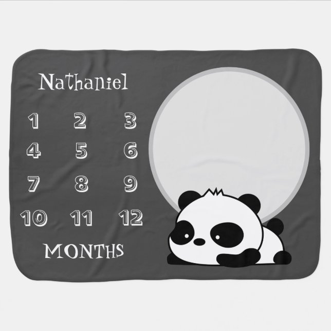 Personalized Name Cute Panda Months Milestone Baby Blanket (Horizontal)
