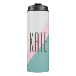 Personalized Name Cute Pastel Geometric Teal Pink Thermal Tumbler