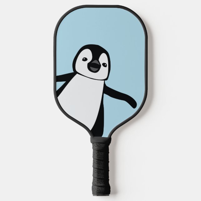 Personalized Name Cute Peeking Penguin blue Pickleball Paddle (Front)