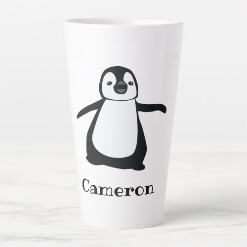 Personalized Name Cute Peeking Penguin Latte Mug