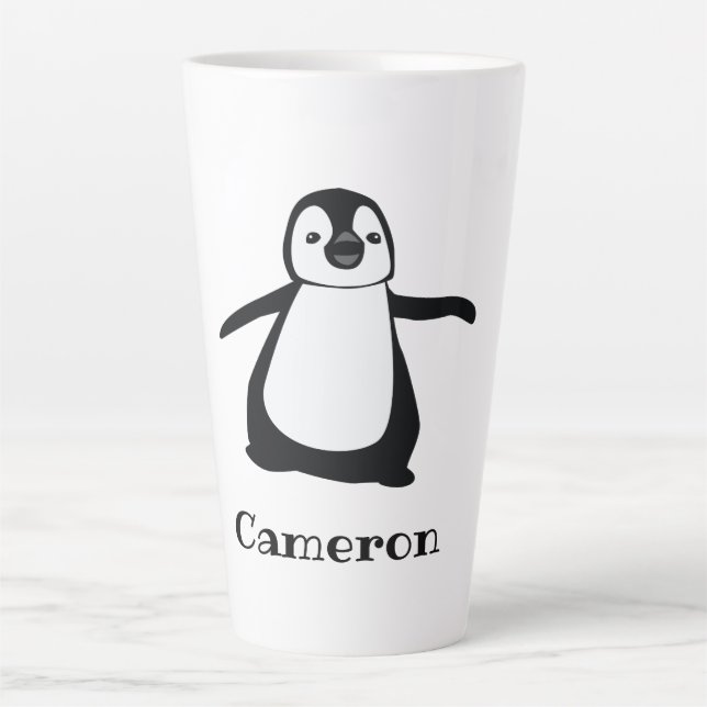 Personalized Name Cute Peeking Penguin Latte Mug (Front)