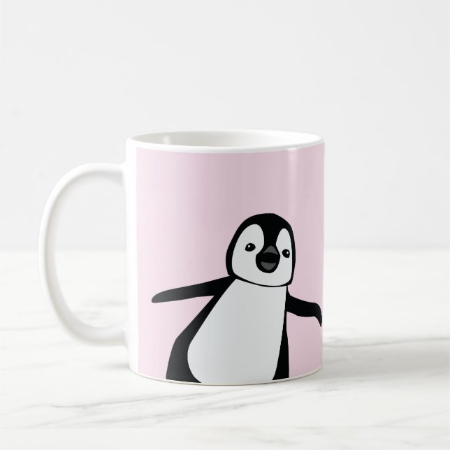Personalized Name Cute Peeking Penguin pink Coffee Mug (Left)