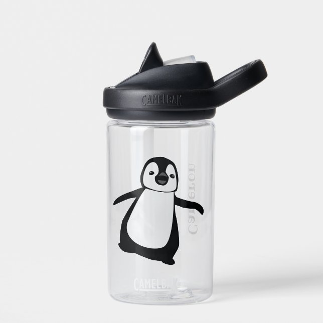 Personalized Name Cute Peeking Penguin Water Bottle (Left)