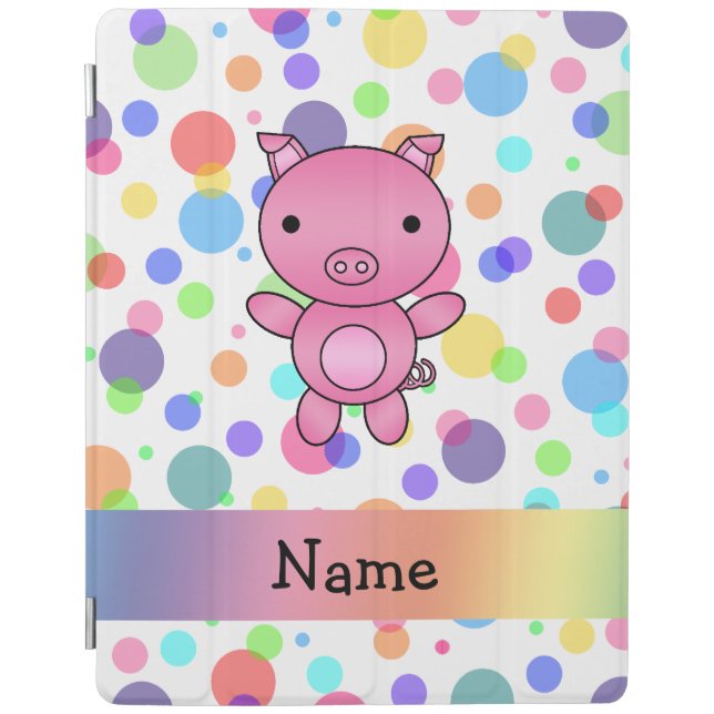 Personalized name cute pig rainbow stripes iPad smart cover (Front)