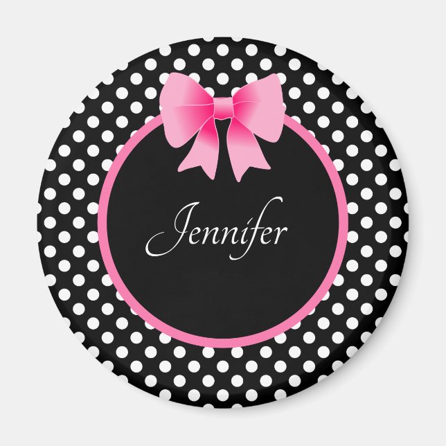 Personalized Name Cute Pink Bow Magnet (Front)