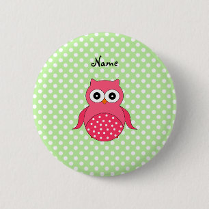 Personalized name cute pink owl button