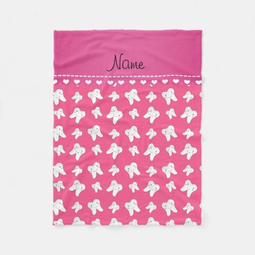 Personalized name cute pink tooth pattern fleece blanket