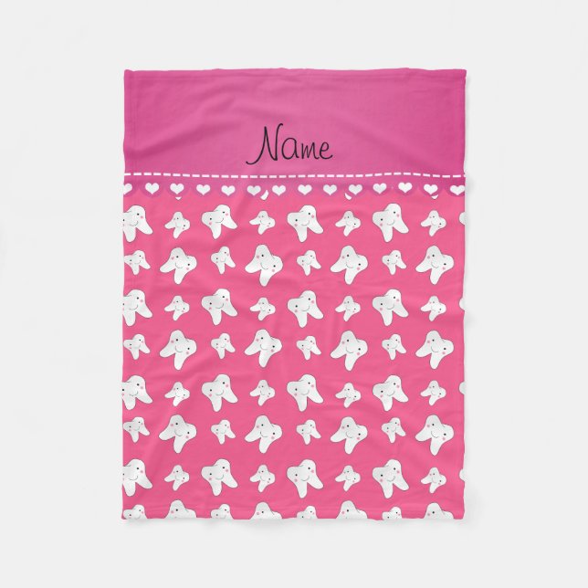 Personalized name cute pink tooth pattern fleece blanket (Front)