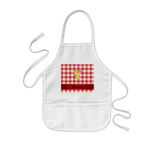 Personalized name cute pizza red checkered kids' apron