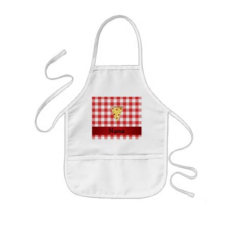 Personalized Name Cute Pizza Red Checkered Kids' Apron