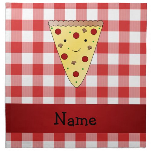 Personalized name cute pizza red checkered napkin