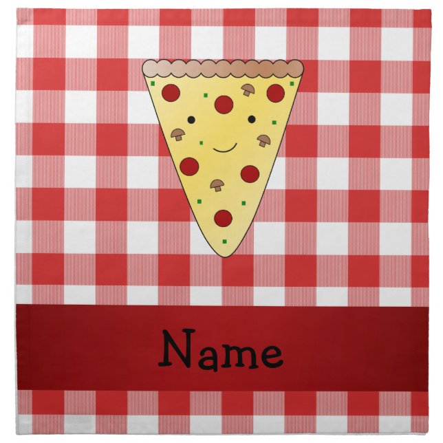 Personalized name cute pizza red checkered napkin (Front)