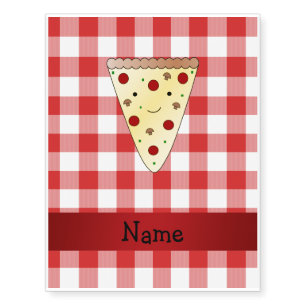 Personalized name cute pizza red checkered temporary tattoos