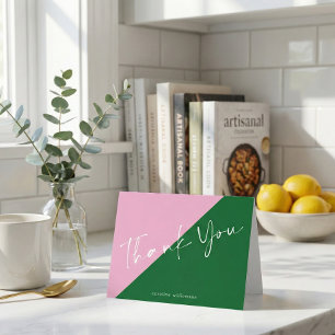 Personalized Name Cute Preppy Pink and Green Letterpress Thank You Card