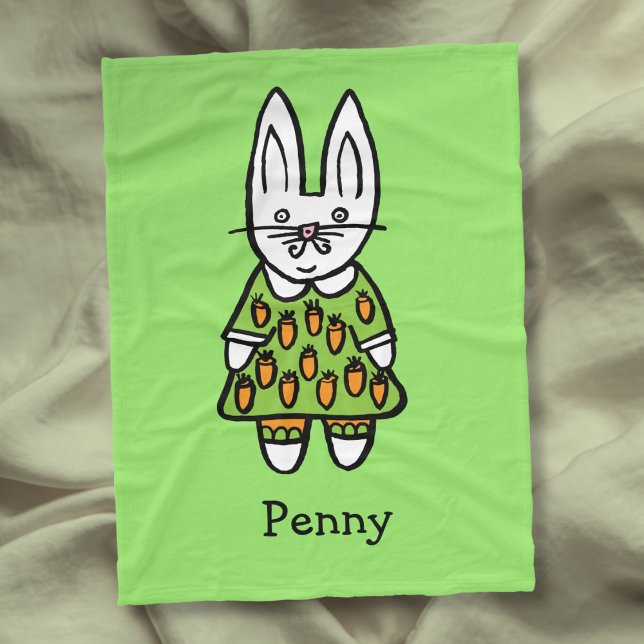 Personalized Name Cute Rabbit Illustration Fleece Blanket (Personalized Name Cute Rabbit Illustration Fleece Blanket)