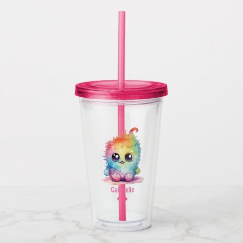 Personalized Name Cute Rainbow Color Monster  Acrylic Tumbler