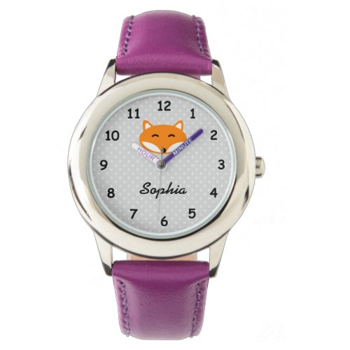 Personalized name cute red fox purple girls watch