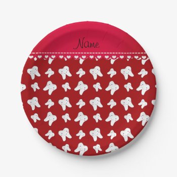 Personalized Name Cute Red Tooth Pattern Paper Plates by Brothergravydesigns at Zazzle
